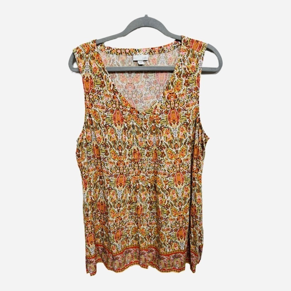 J. Jill Top Sleeveless Vibrant Color Button Down 100%  Rayon Women's Large Boho